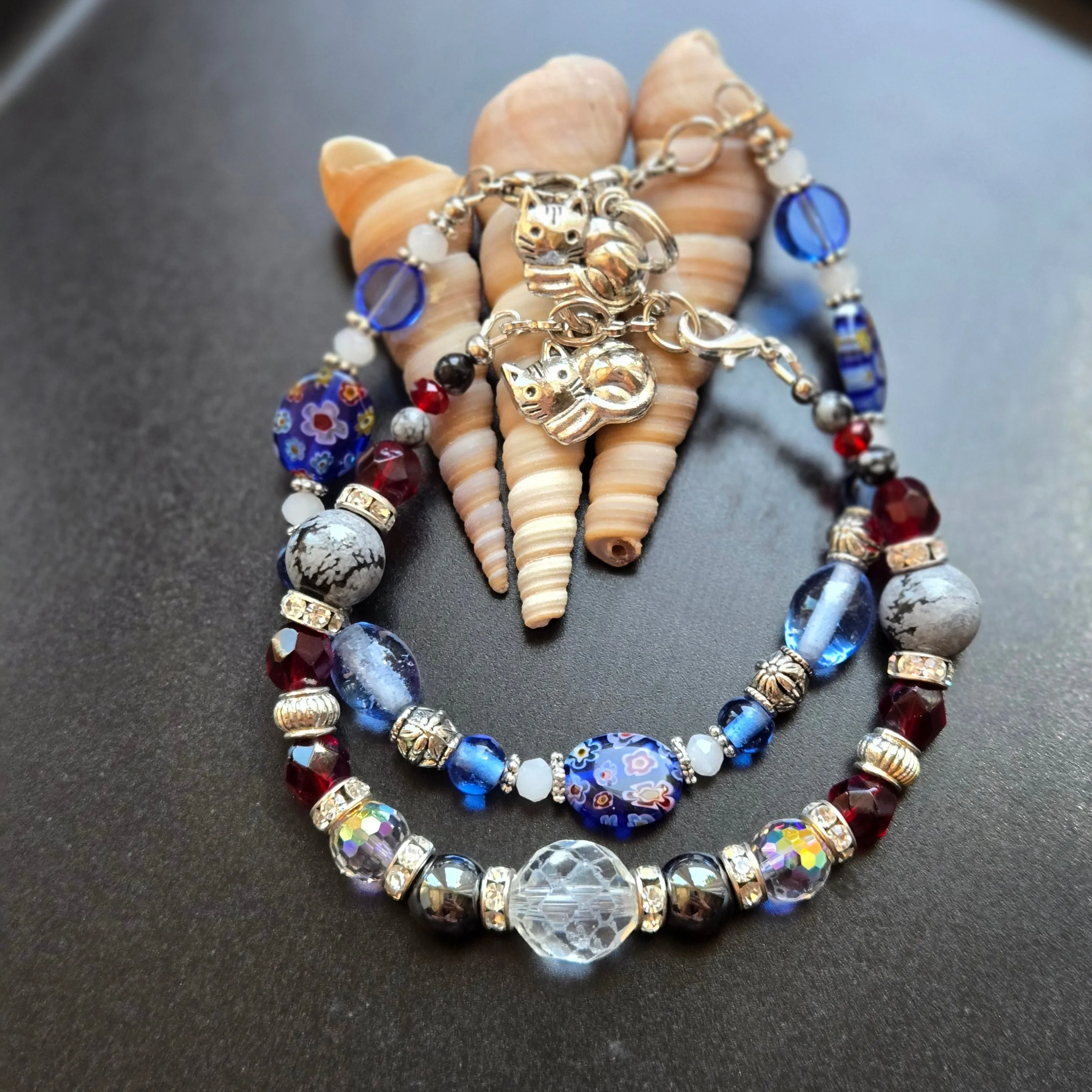 Cat Charm Bracelet - Obsidian