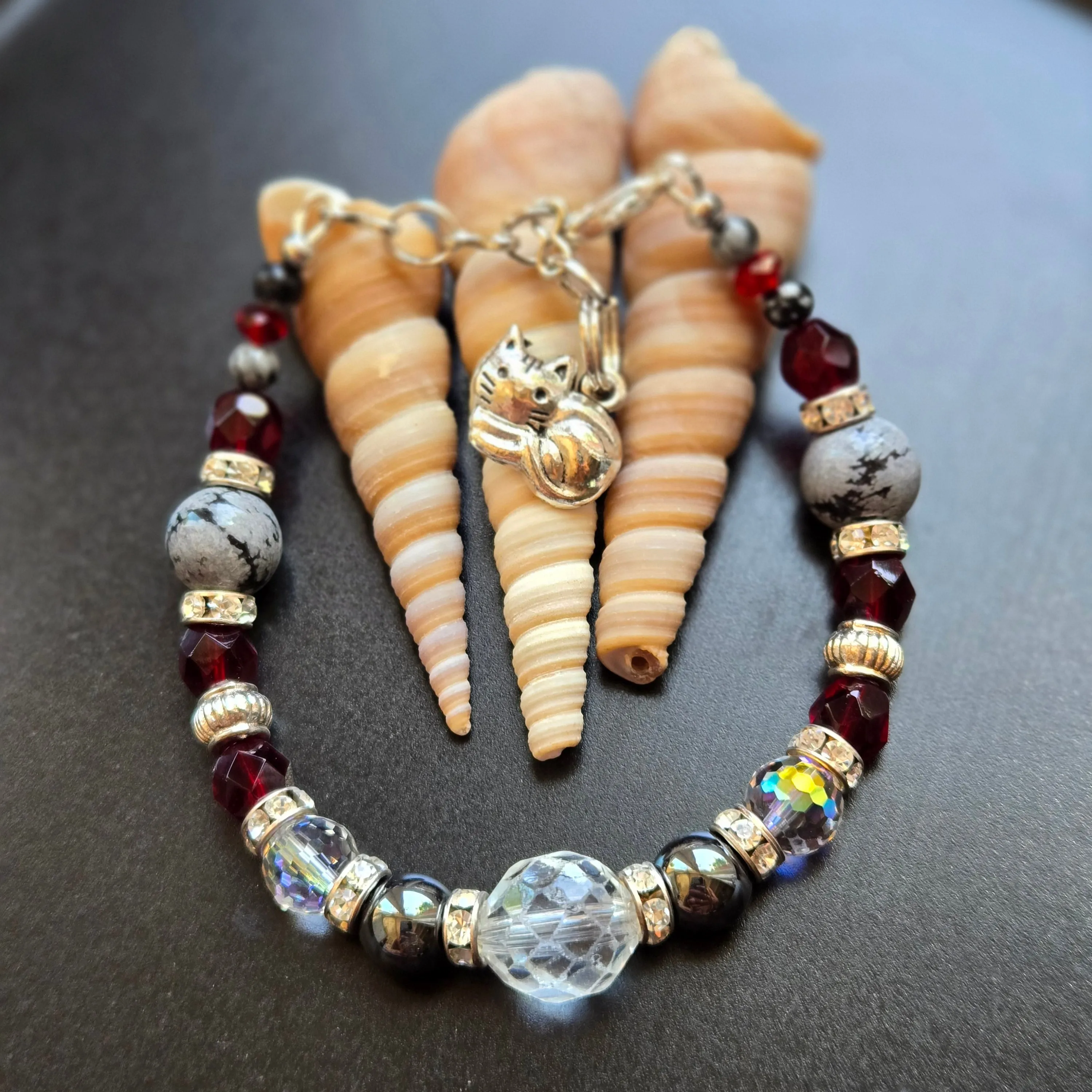 Cat Charm Bracelet - Obsidian
