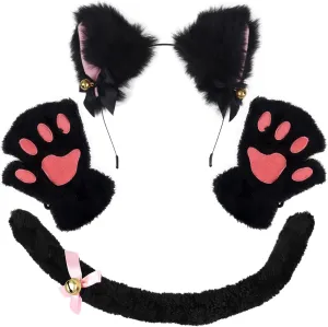 Cat Ears and Tail Set, Anime Cat Ears Headband and Furry Tail, Halloween Cosplay Costume for Adult Kids