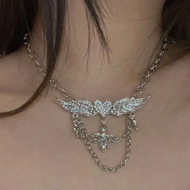 Celestial Harmony Angel Wings Pendant Necklace