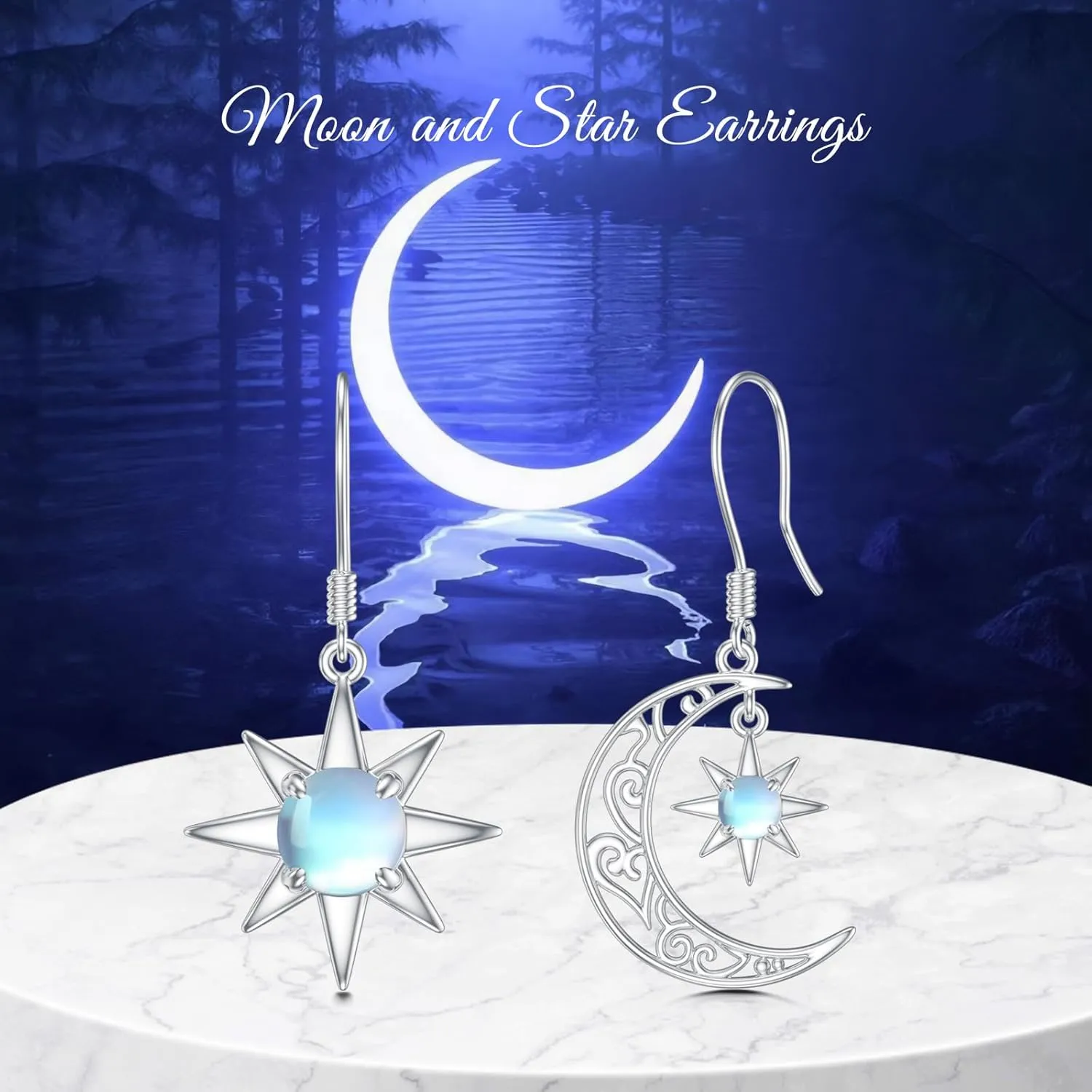 Celtic Earrings 925 Sterling Silver Baseball Claddagh Moonstone Sun Moon and Star Dangle Drop Earrings Irish Jewelry Gift for Women