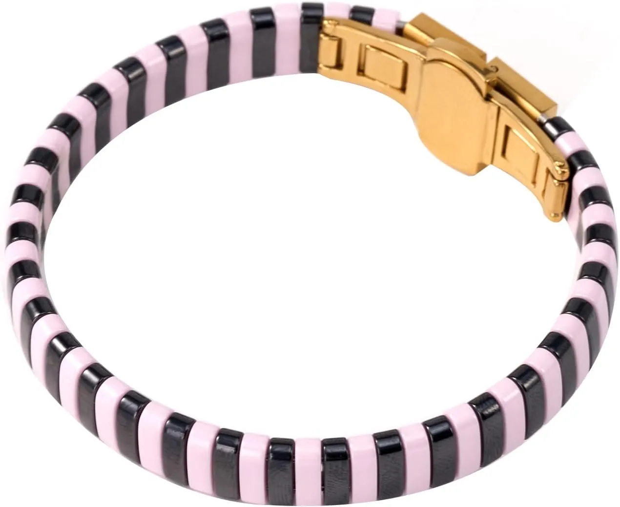 Ceramic Link Bracelet Stainless Steel Gold-plated Pink Black for Women and Men