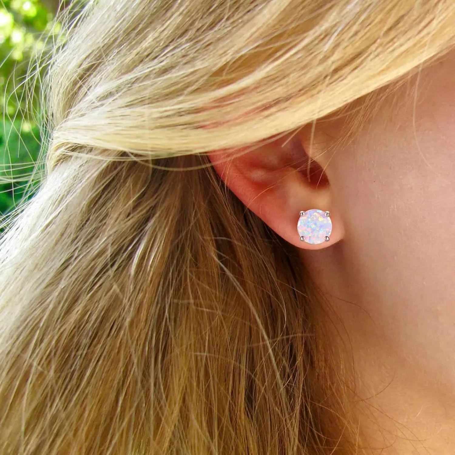 CERSLIMO Multi Colors fire Opal Stud Earrings Birthstone Earrings For Women 8mm