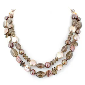 Champagne and Gold Pearls, Coin Pearls and Smokey Quartz Crystals