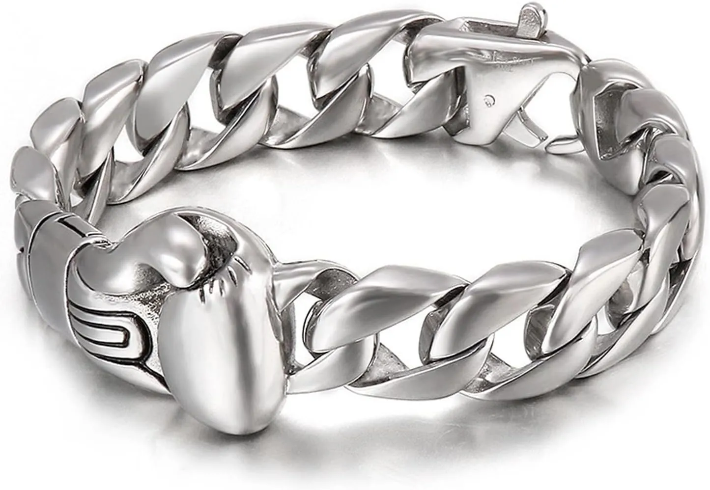 Charm Bracelets, Bracelets for Men Silver Stainless Steel Boxing Gloves Cuban Chain Design 220x15mm for Men