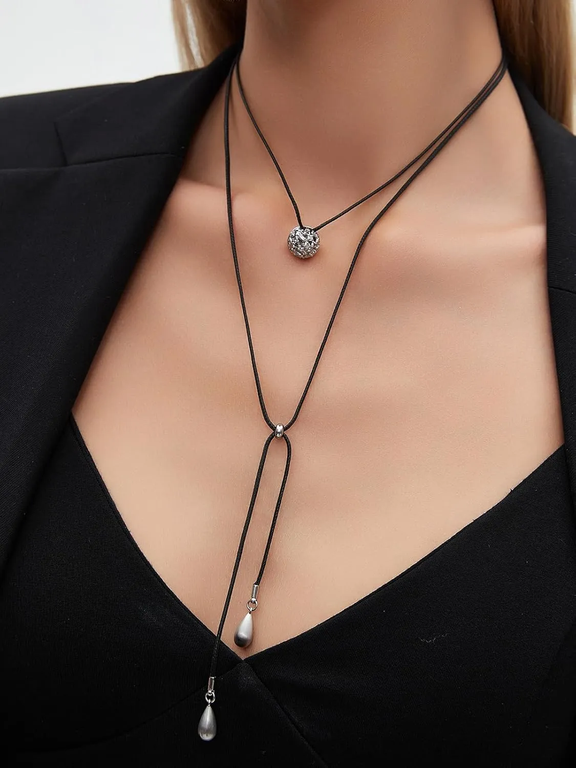 Charm White Gold Plating Boho Pendant Black Choker Necklace for Women Trendy, Adjustable Rope Chain Long Gold Necklaces for Women Men Birthday Jewelry
