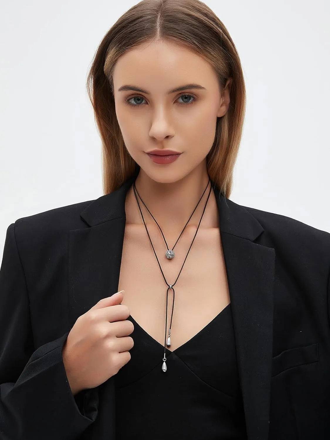 Charm White Gold Plating Boho Pendant Black Choker Necklace for Women Trendy, Adjustable Rope Chain Long Gold Necklaces for Women Men Birthday Jewelry
