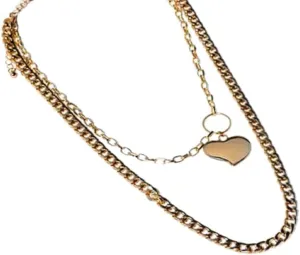 Charming Charlie 2 Layered Curb Chain Heart Pendant Gold Necklace For Women; Elegant Stacked And Smart Style-wise Necklaces.