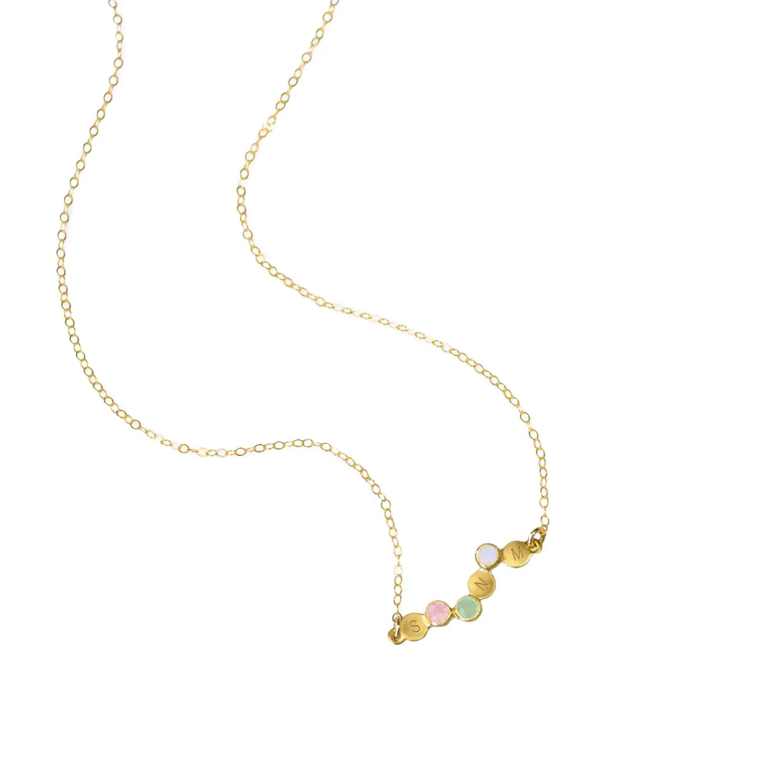 Cherished Connections Birthstone and Initial Horizontal Pendant Necklace, Mothers Necklace, Gift for Her, Couples, Sisters or Best Friends Necklace (3 Birthstones & Initials)