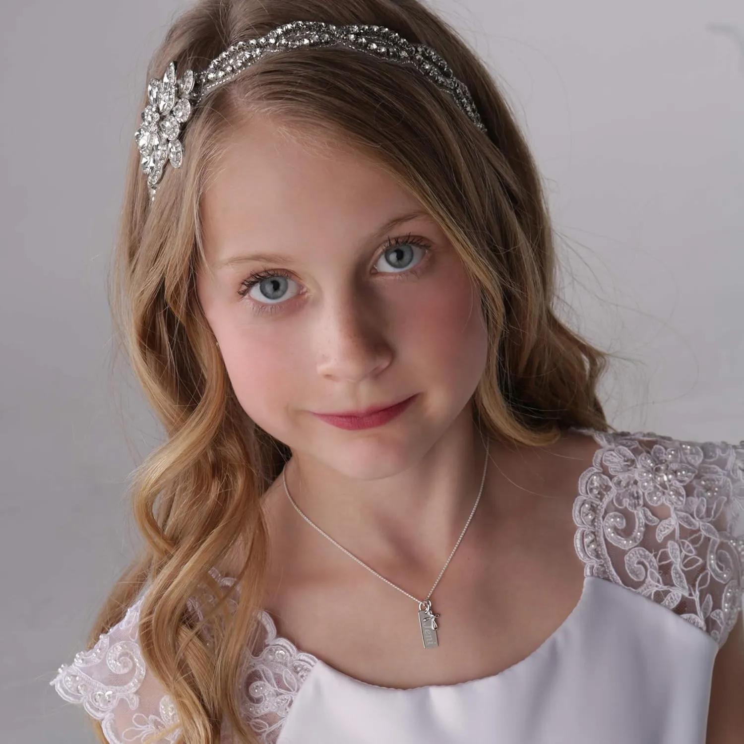 Cherished Moments Personalized Sterling Silver Vertical Bar Necklace with Cross or Heart Charm, First Communion Gift for Girls, Custom Engraved Confirmation Gift for Teens and Women