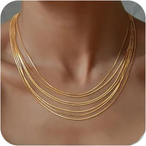 CHESKY Layered Chain Necklace for Women Trendy, Dainty 14K Gold Plated/Sterling Silver Necklaces for Women Non Tarnish, Cute Simple Choker Necklace Thin Chain Link Necklaces Stack Fashion Jewelry