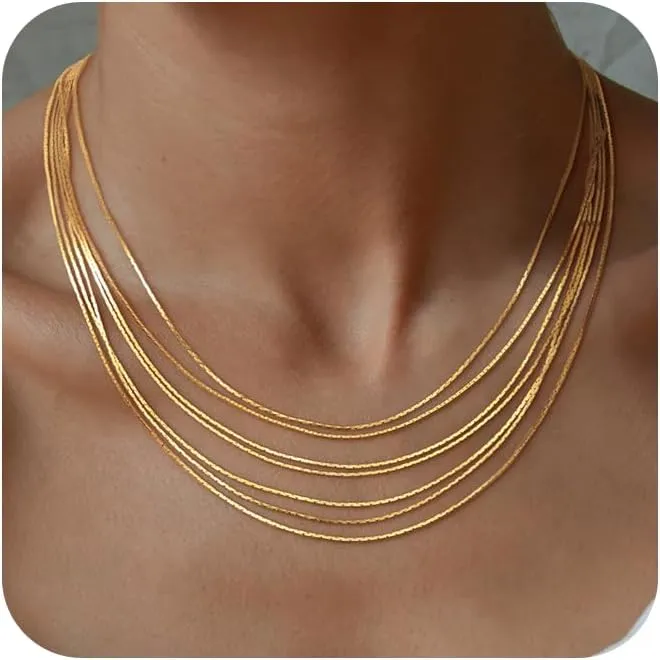 CHESKY Layered Chain Necklace for Women Trendy, Dainty 14K Gold Plated/Sterling Silver Necklaces for Women Non Tarnish, Cute Simple Choker Necklace Thin Chain Link Necklaces Stack Fashion Jewelry