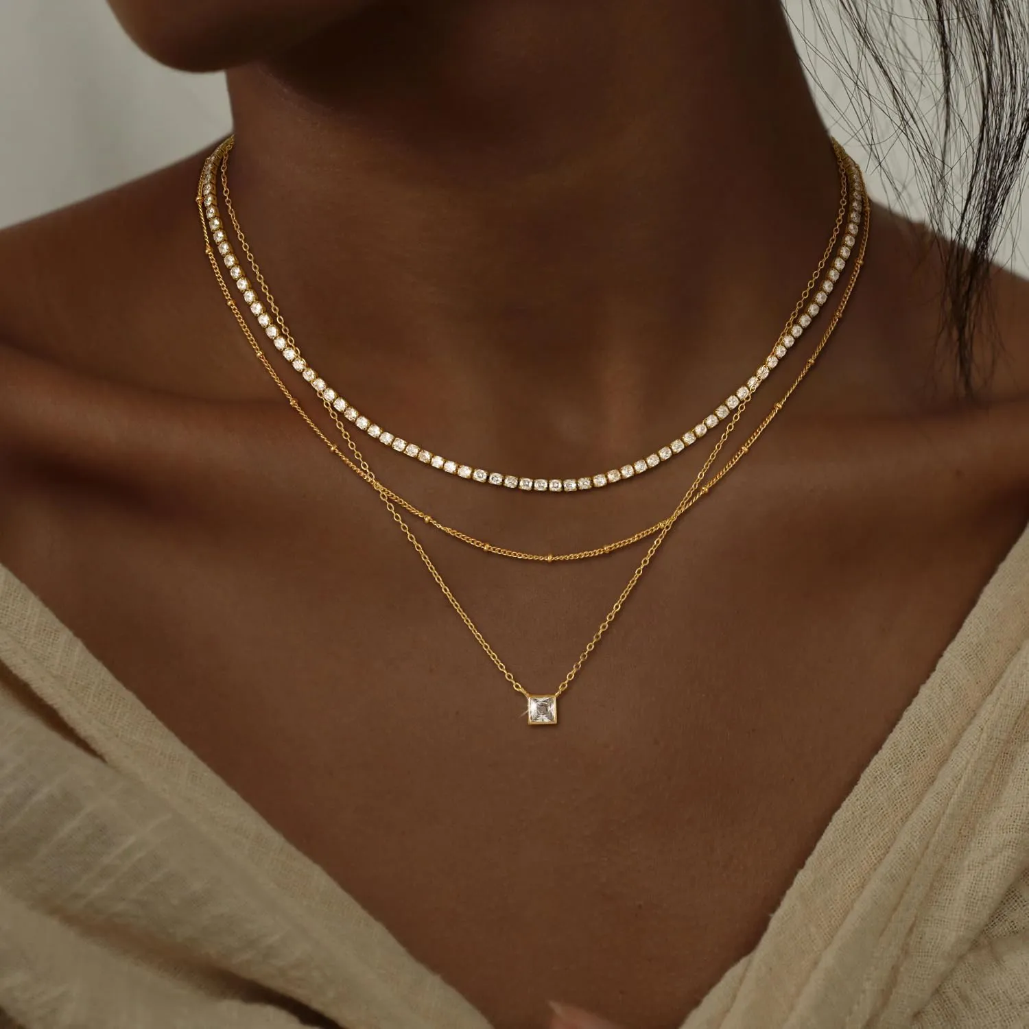 CHESKY Layered Gold Necklaces for Women, Dainty 14K Real Gold/Silver Plated Chain Necklace Diamond CZ Pendant Necklace for Women Adjustable Layering Choker Necklace Gold jewelry for Women Gifts