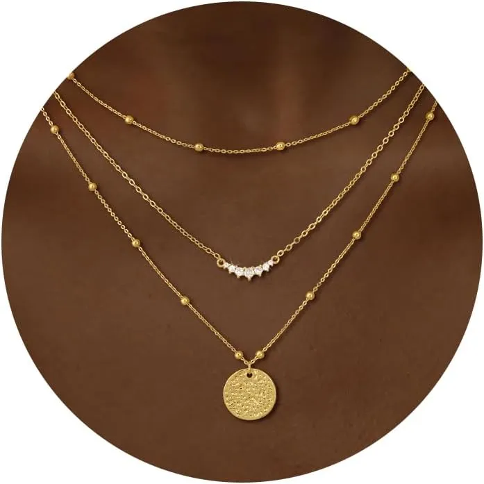 CHESKY Layered Gold Necklaces for Women, Dainty 14K Real Gold/Silver Plated Chain Necklace Diamond CZ Pendant Necklace for Women Adjustable Layering Choker Necklace Gold jewelry for Women Gifts