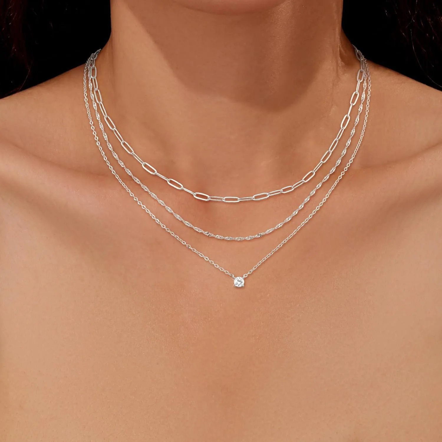 CHESKY Layered Gold Necklaces for Women, Dainty 14K Real Gold/Silver Plated Chain Necklace Diamond CZ Pendant Necklace for Women Adjustable Layering Choker Necklace Gold jewelry for Women Gifts