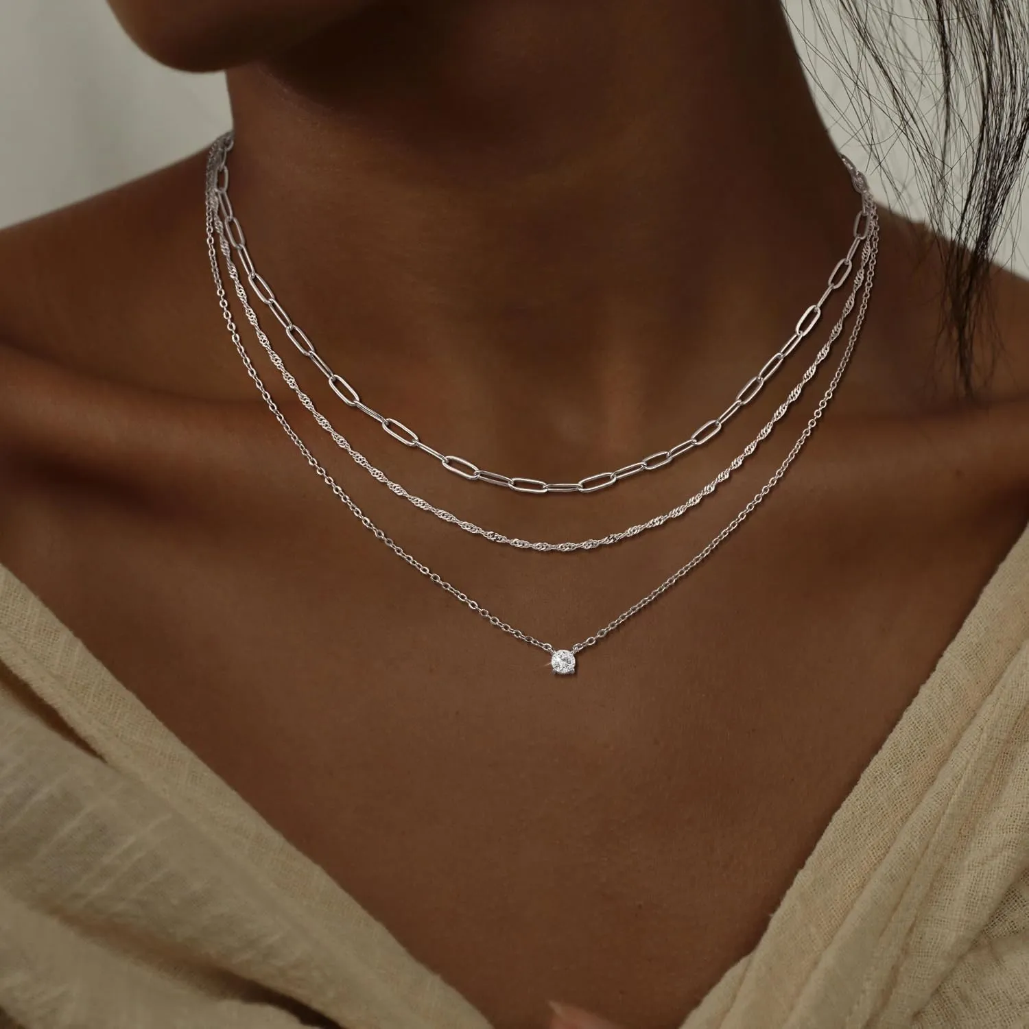 CHESKY Layered Gold Necklaces for Women, Dainty 14K Real Gold/Silver Plated Chain Necklace Diamond CZ Pendant Necklace for Women Adjustable Layering Choker Necklace Gold jewelry for Women Gifts