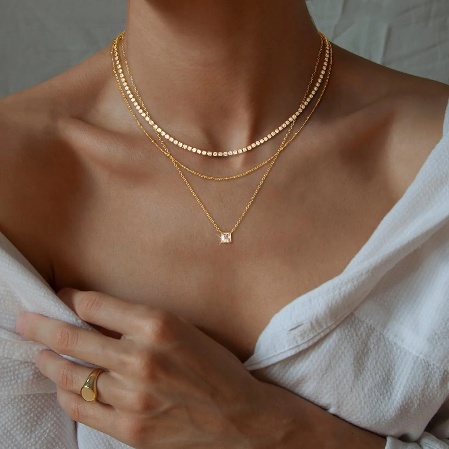 CHESKY Layered Gold Necklaces for Women, Dainty 14K Real Gold/Silver Plated Chain Necklace Diamond CZ Pendant Necklace for Women Adjustable Layering Choker Necklace Gold jewelry for Women Gifts