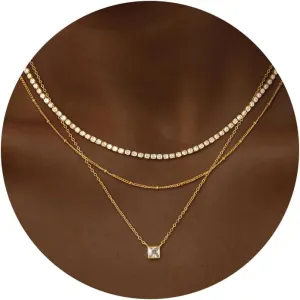 CHESKY Layered Gold Necklaces for Women, Dainty 14K Real Gold/Silver Plated Chain Necklace Diamond CZ Pendant Necklace for Women Adjustable Layering Choker Necklace Gold jewelry for Women Gifts