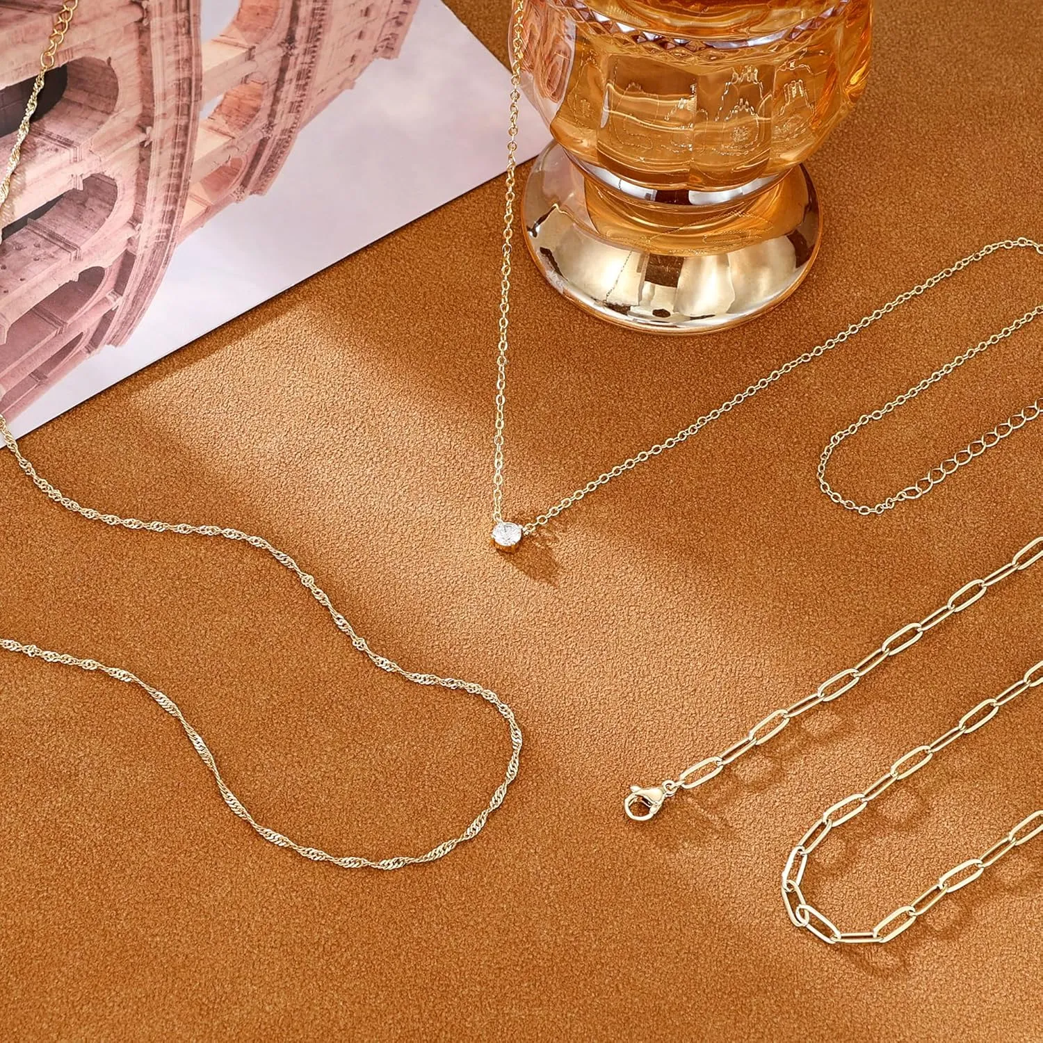 CHESKY Layered Gold Necklaces for Women, Dainty 14K Real Gold/Silver Plated Chain Necklace Diamond CZ Pendant Necklace for Women Adjustable Layering Choker Necklace Gold jewelry for Women Gifts