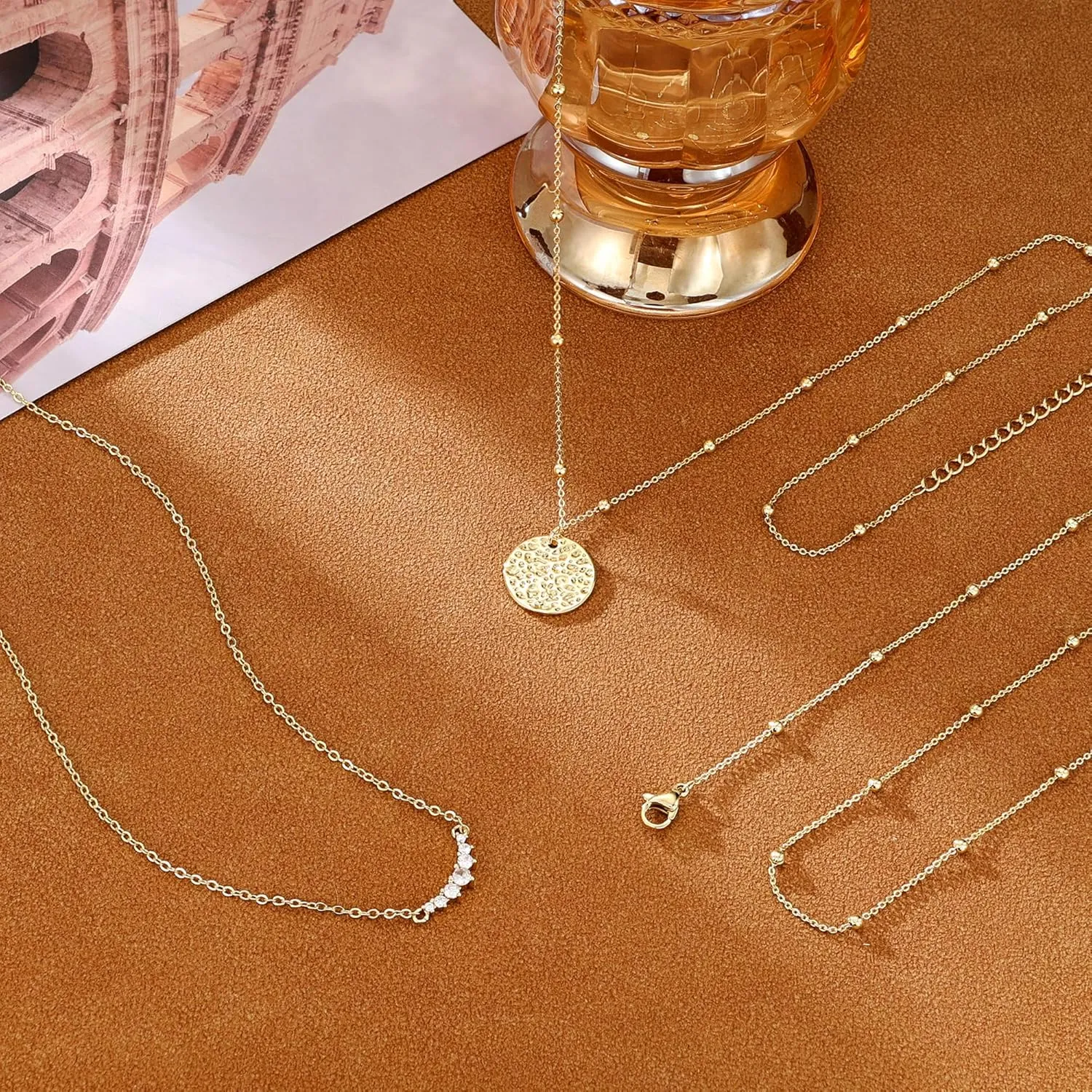 CHESKY Layered Gold Necklaces for Women, Dainty 14K Real Gold/Silver Plated Chain Necklace Diamond CZ Pendant Necklace for Women Adjustable Layering Choker Necklace Gold jewelry for Women Gifts