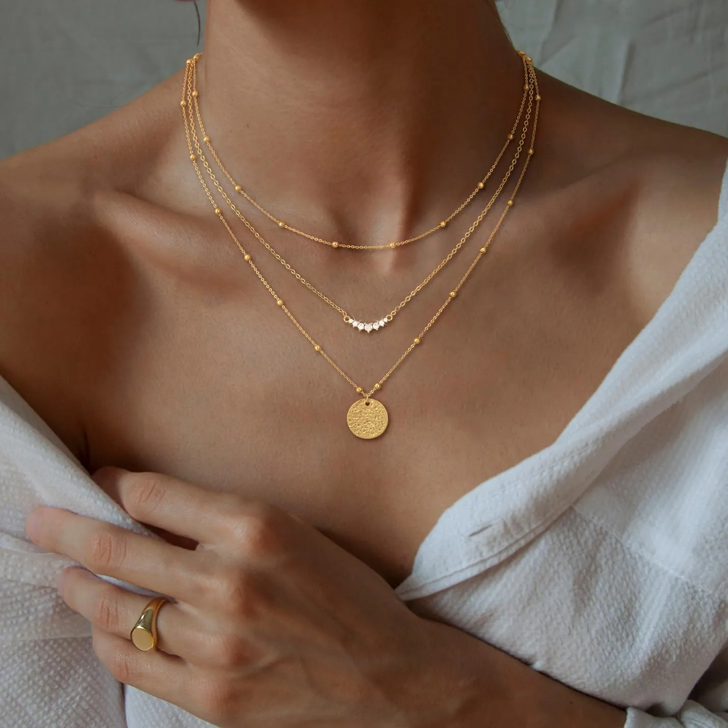 CHESKY Layered Gold Necklaces for Women, Dainty 14K Real Gold/Silver Plated Chain Necklace Diamond CZ Pendant Necklace for Women Adjustable Layering Choker Necklace Gold jewelry for Women Gifts