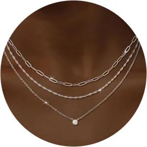 CHESKY Layered Gold Necklaces for Women, Dainty 14K Real Gold/Silver Plated Chain Necklace Diamond CZ Pendant Necklace for Women Adjustable Layering Choker Necklace Gold jewelry for Women Gifts