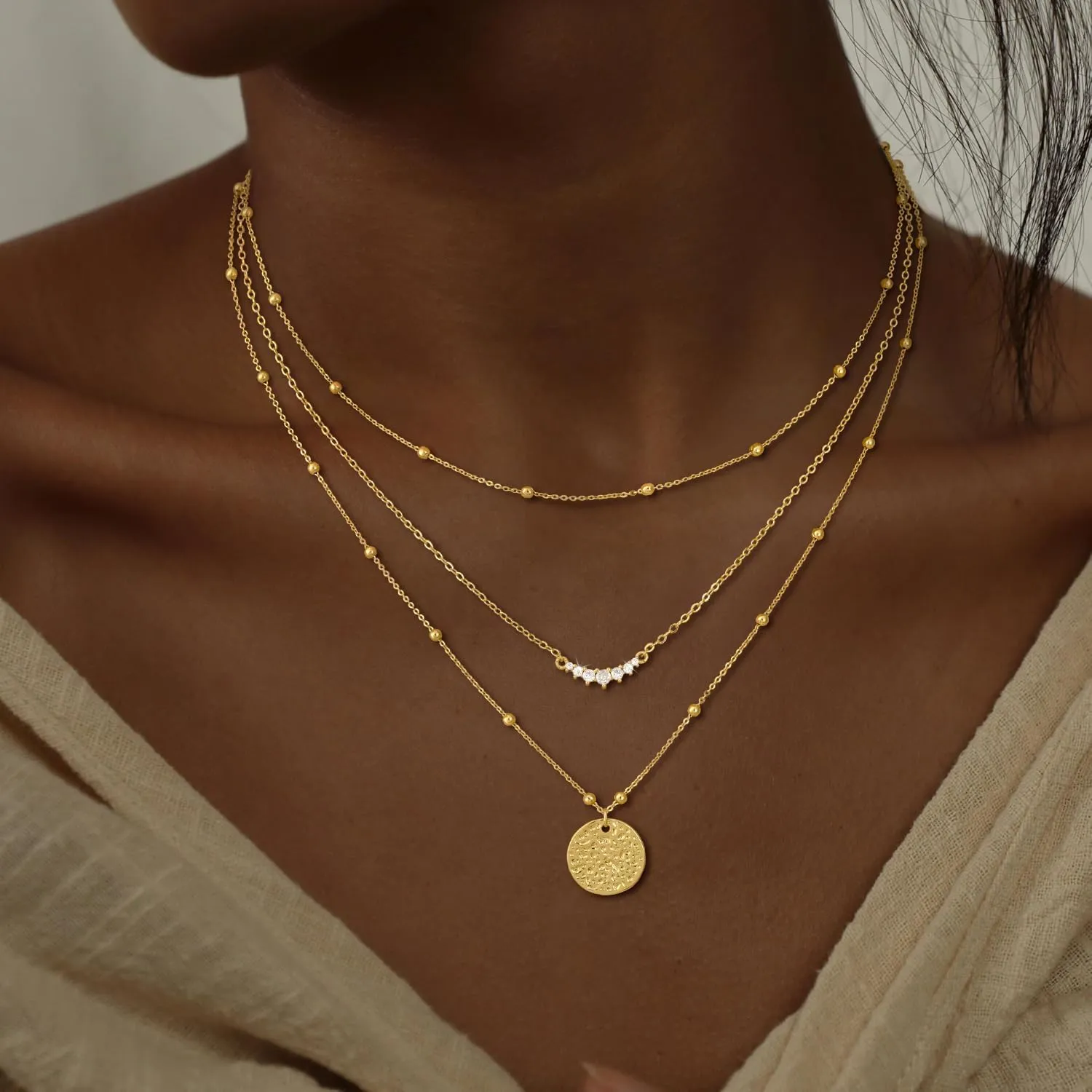 CHESKY Layered Gold Necklaces for Women, Dainty 14K Real Gold/Silver Plated Chain Necklace Diamond CZ Pendant Necklace for Women Adjustable Layering Choker Necklace Gold jewelry for Women Gifts