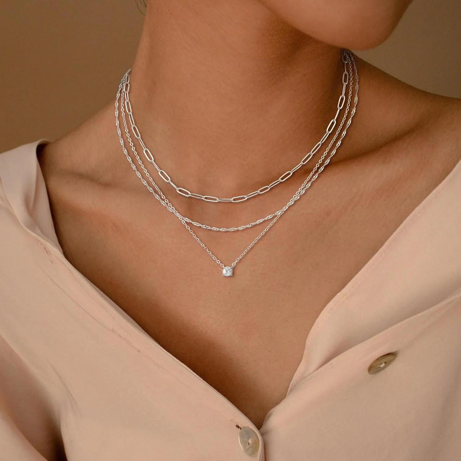 CHESKY Layered Gold Necklaces for Women, Dainty 14K Real Gold/Silver Plated Chain Necklace Diamond CZ Pendant Necklace for Women Adjustable Layering Choker Necklace Gold jewelry for Women Gifts