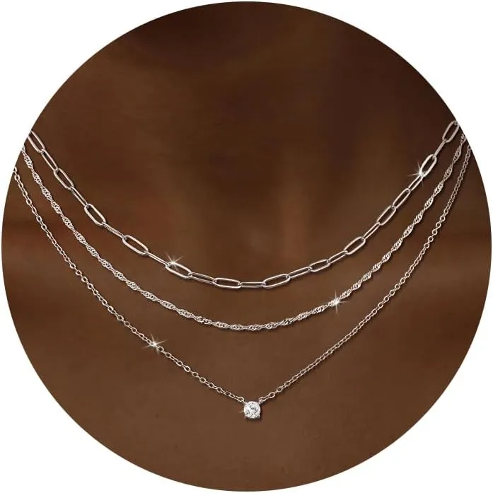 CHESKY Layered Gold Necklaces for Women, Dainty 14K Real Gold/Silver Plated Chain Necklace Diamond CZ Pendant Necklace for Women Adjustable Layering Choker Necklace Gold jewelry for Women Gifts