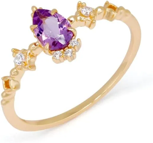 Chic 14K Gold Over S925 Thin Circle & Stackable Amethyst Rings, Versatile February Birthstone Collection, Purple Rings for Fashionable Women