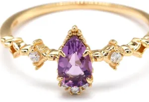 Chic 14K Gold Over S925 Thin Circle & Stackable Amethyst Rings, Versatile February Birthstone Collection, Purple Rings for Fashionable Women