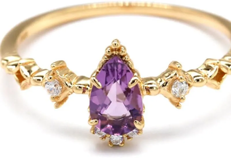 Chic 14K Gold Over S925 Thin Circle & Stackable Amethyst Rings, Versatile February Birthstone Collection, Purple Rings for Fashionable Women