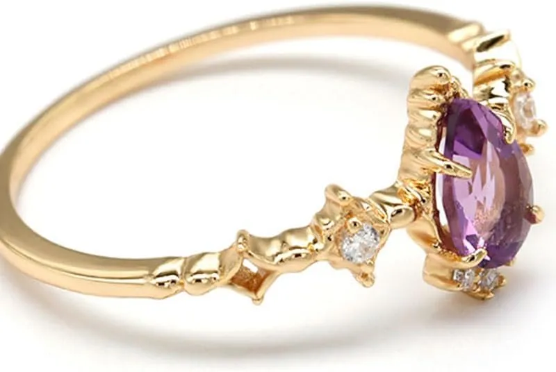 Chic 14K Gold Over S925 Thin Circle & Stackable Amethyst Rings, Versatile February Birthstone Collection, Purple Rings for Fashionable Women