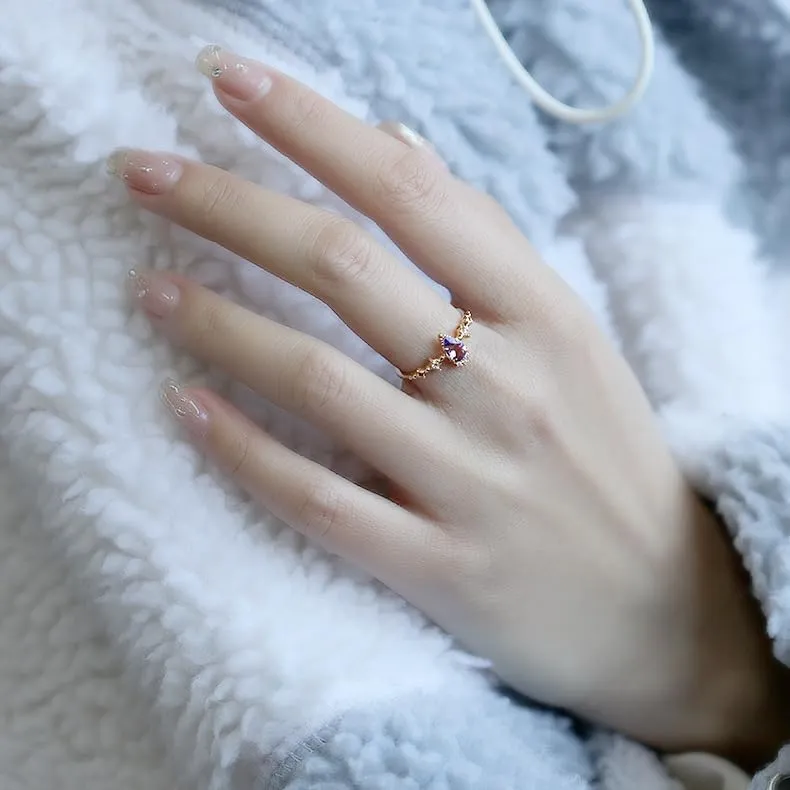 Chic 14K Gold Over S925 Thin Circle & Stackable Amethyst Rings, Versatile February Birthstone Collection, Purple Rings for Fashionable Women
