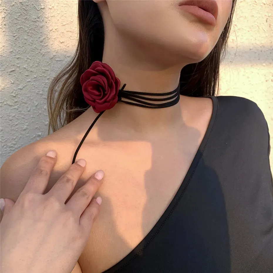Chic Floral Choker Wrap String Necklaces in Stunning Colors Elegant Adjustable String Choker