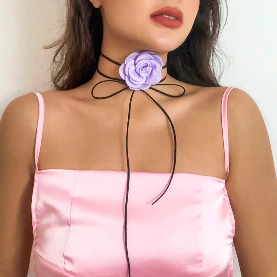 Chic Floral Choker Wrap String Necklaces in Stunning Colors Elegant Adjustable String Choker