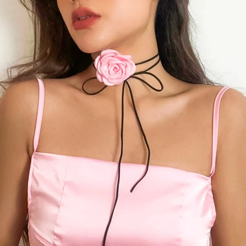 Chic Floral Choker Wrap String Necklaces in Stunning Colors Elegant Adjustable String Choker