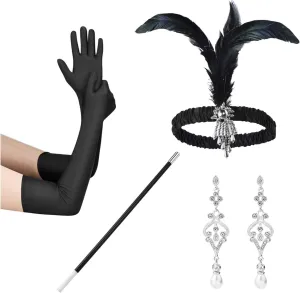 choice of all 4 Pcs 1920s Pearl Jewelry Set for Halloween Flapper Headpiece for Women 1920s Gatsby Costume Accessories Gifts for Girls Friends Dress Gloves Pearl Dangle Earrings for Party