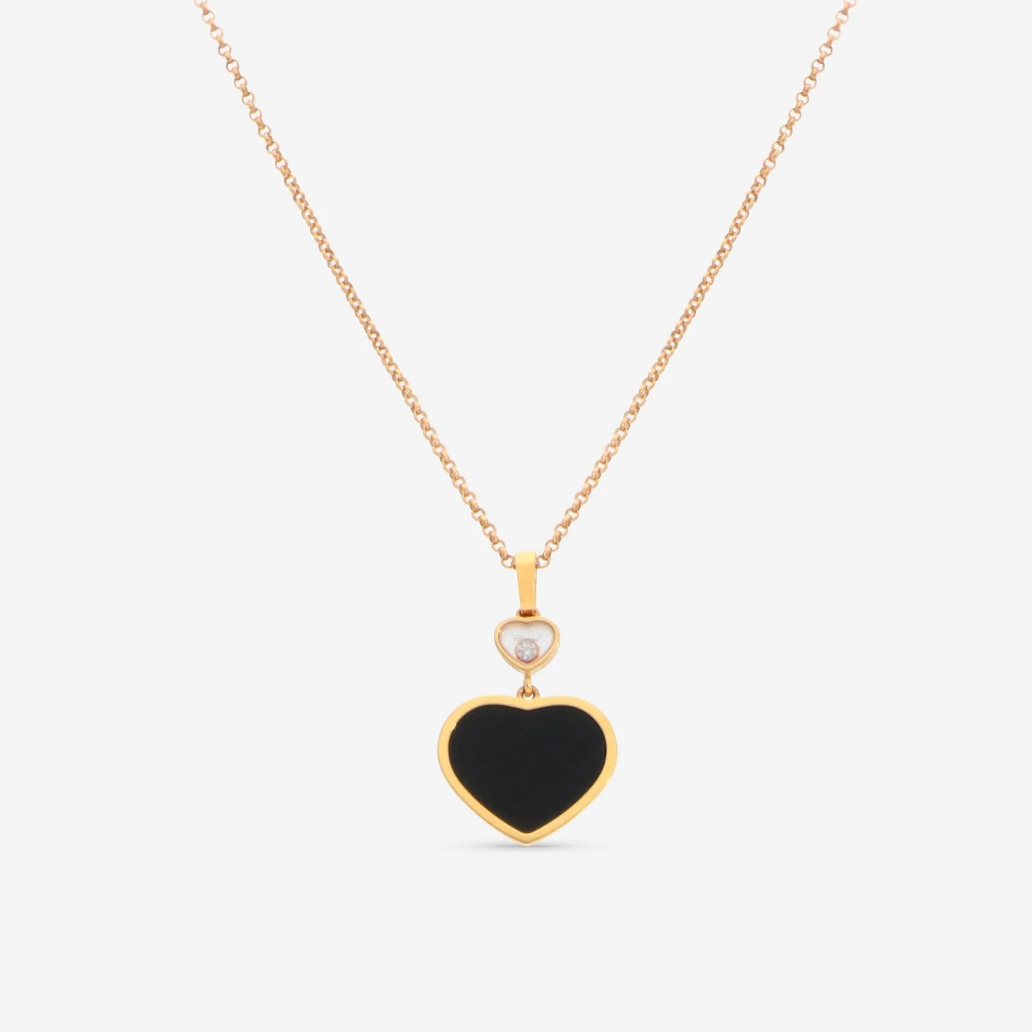 Chopard Happy Hearts 18K Rose Gold Diamond & Onyx Pendant Necklace 797482-5201