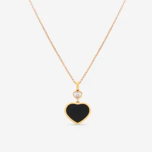 Chopard Happy Hearts 18K Rose Gold Diamond & Onyx Pendant Necklace 797482-5201