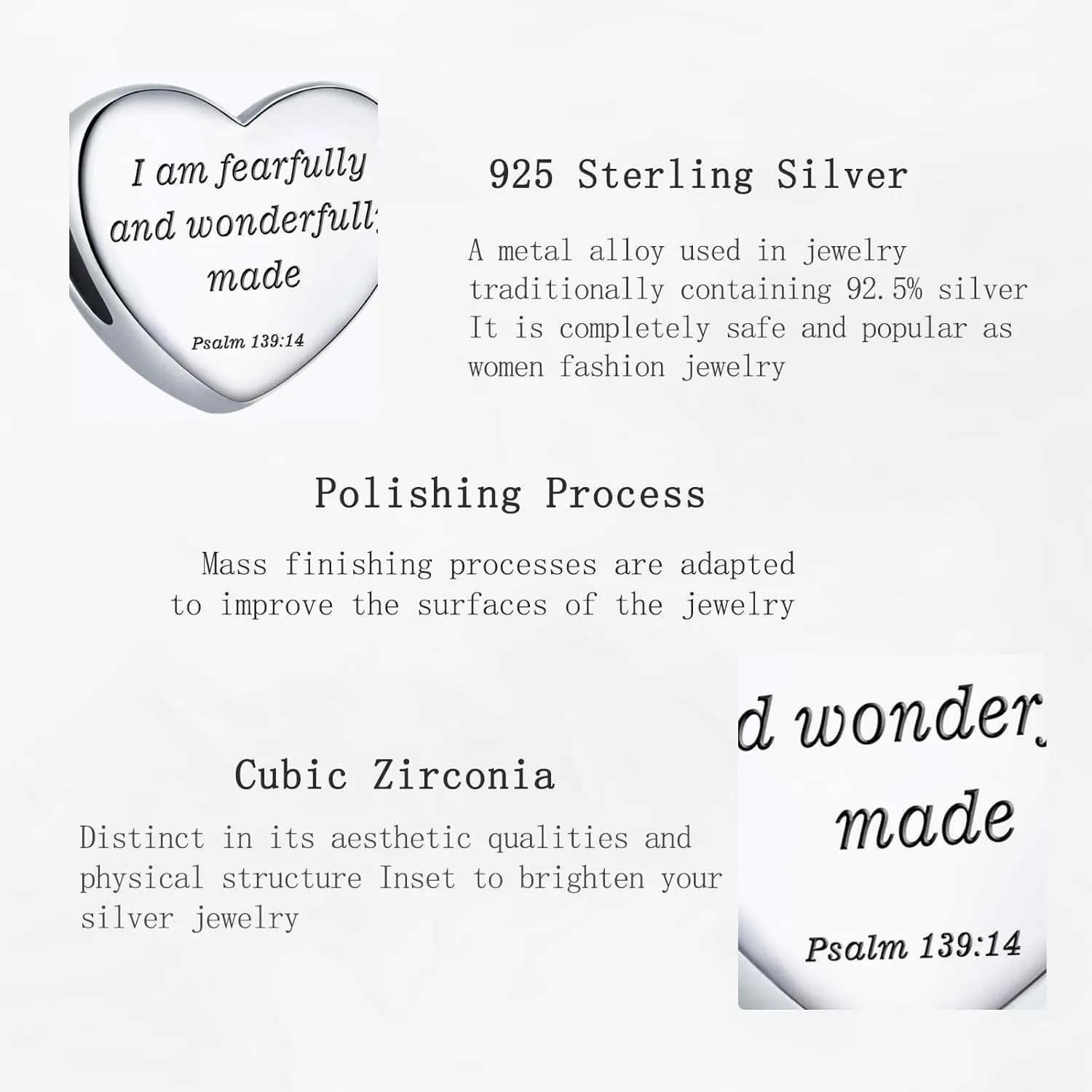 Christian Bible Verse Heart Charm for Bracelet Charm Prayer Faith Religious Jewelry Gifts for Women