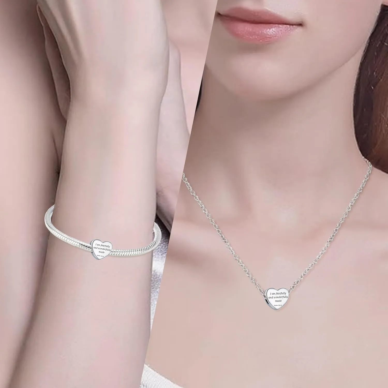 Christian Bible Verse Heart Charm for Bracelet Charm Prayer Faith Religious Jewelry Gifts for Women