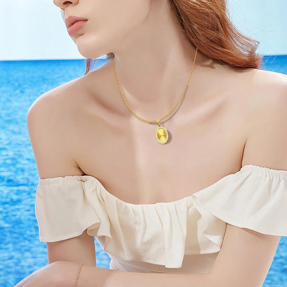 Christmas Gifts for Women，Women's Pendant Necklace, 18K Gold Diamond Necklace，Women's Simple Gold Necklace, Gold Fashion Gift，Gold Round Necklace, Gold Oval Necklace