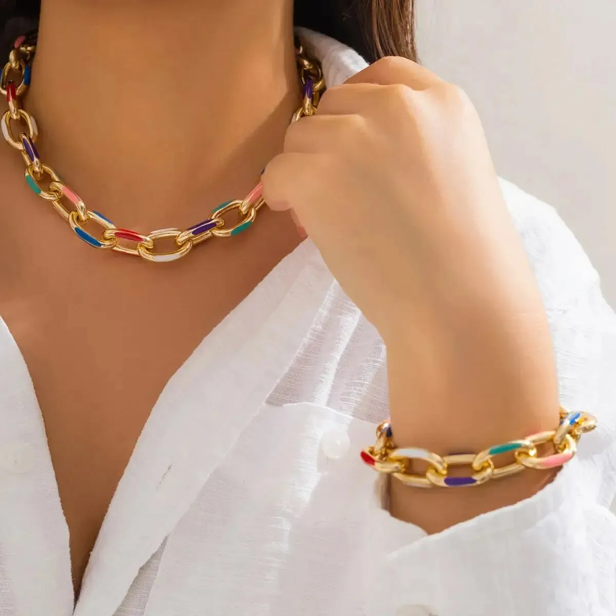 Chromatic Links Necklace & Bracelet Set
