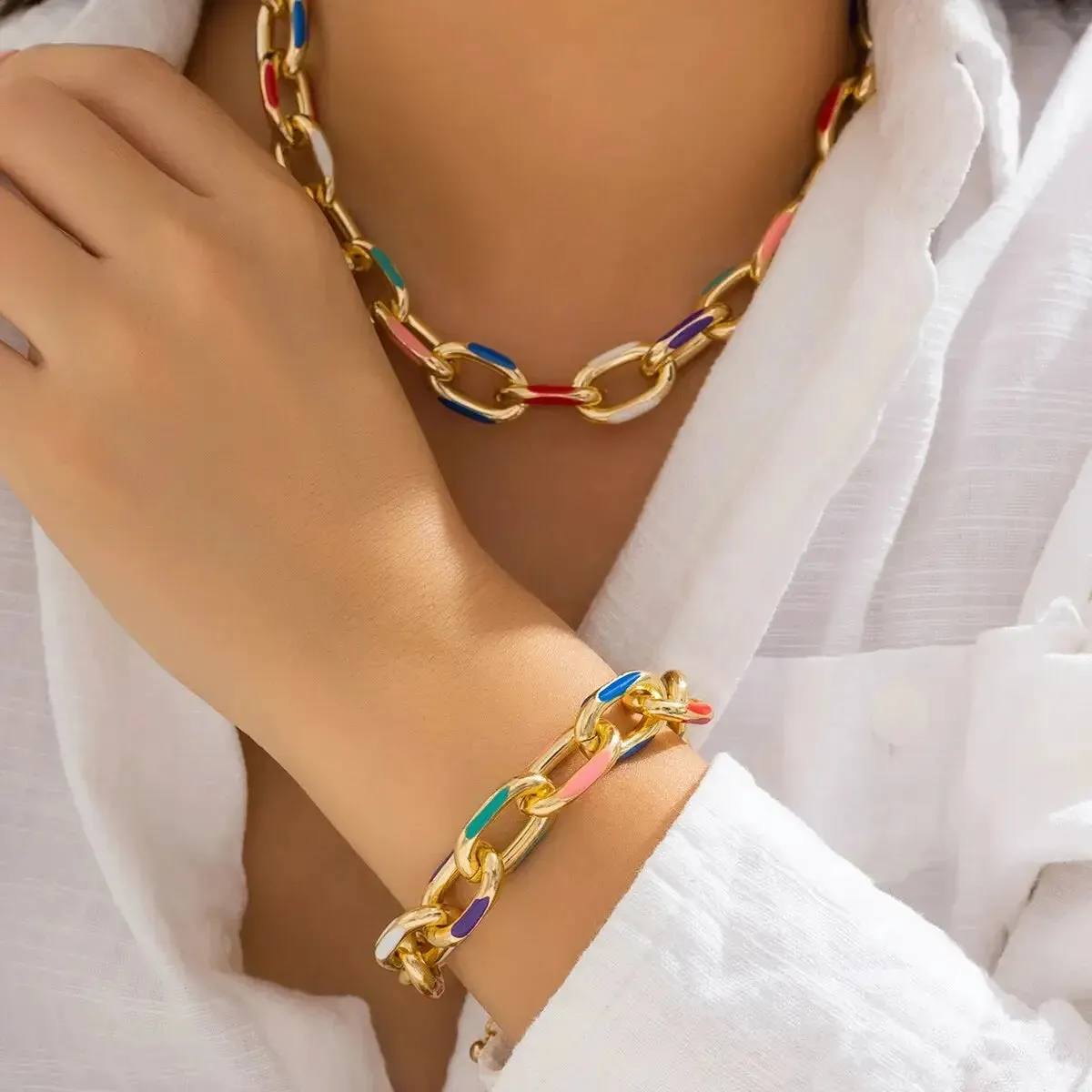 Chromatic Links Necklace & Bracelet Set