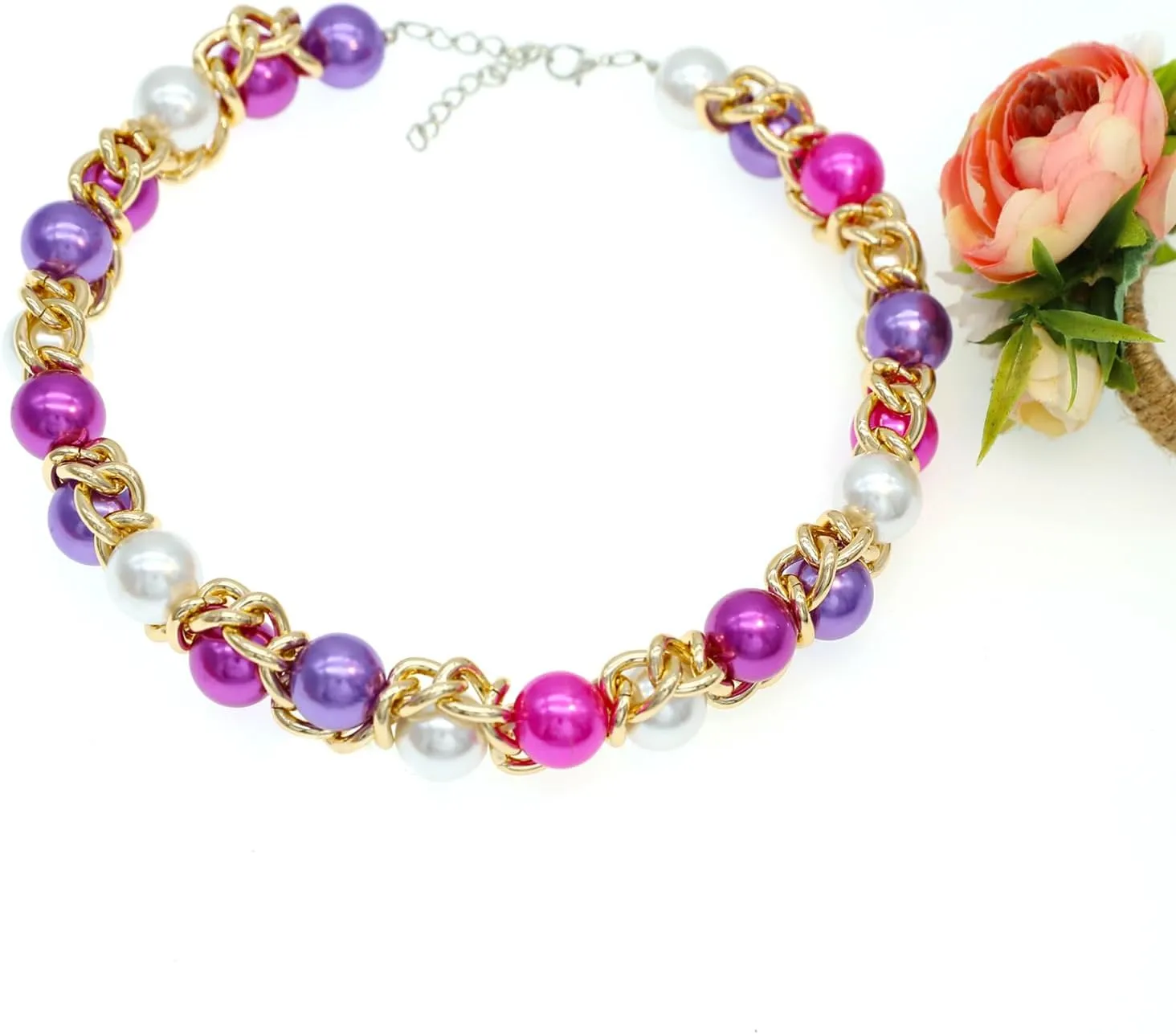 Chunky and Chic Rhinestone Faux Pearl Statement Twist Choker Necklace for Women with Colorful Handcrafted Elegence in Zinc Alloy Chain