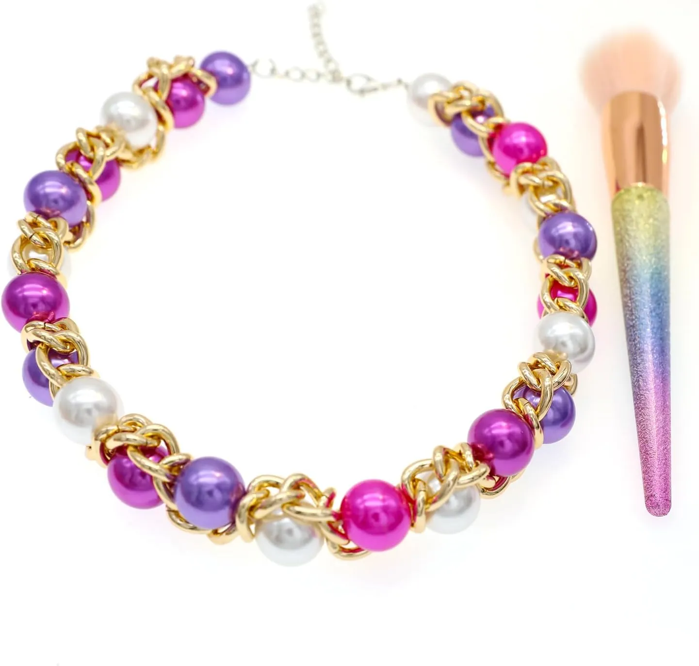 Chunky and Chic Rhinestone Faux Pearl Statement Twist Choker Necklace for Women with Colorful Handcrafted Elegence in Zinc Alloy Chain