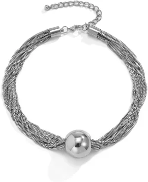Chunky Bead Statement Choker Necklace - Gold Silver Ball Layered Tassel Chains Choker Statement Jewelry for Women