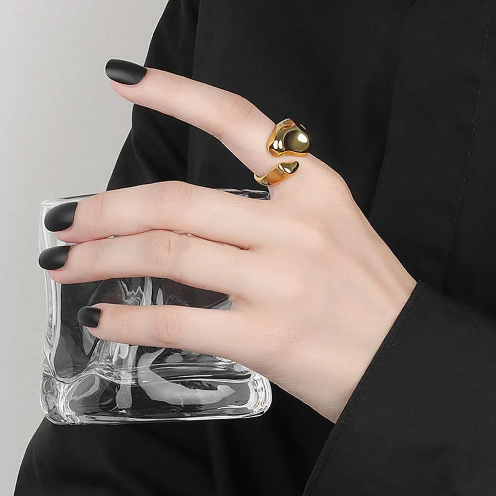 Chunky Geometric Open Statement Rings for Women 14K Gold Hollow Teardrop Dome Finger Rings Party Minimalist Anniversary Thumb Hand Jewelry Gift
