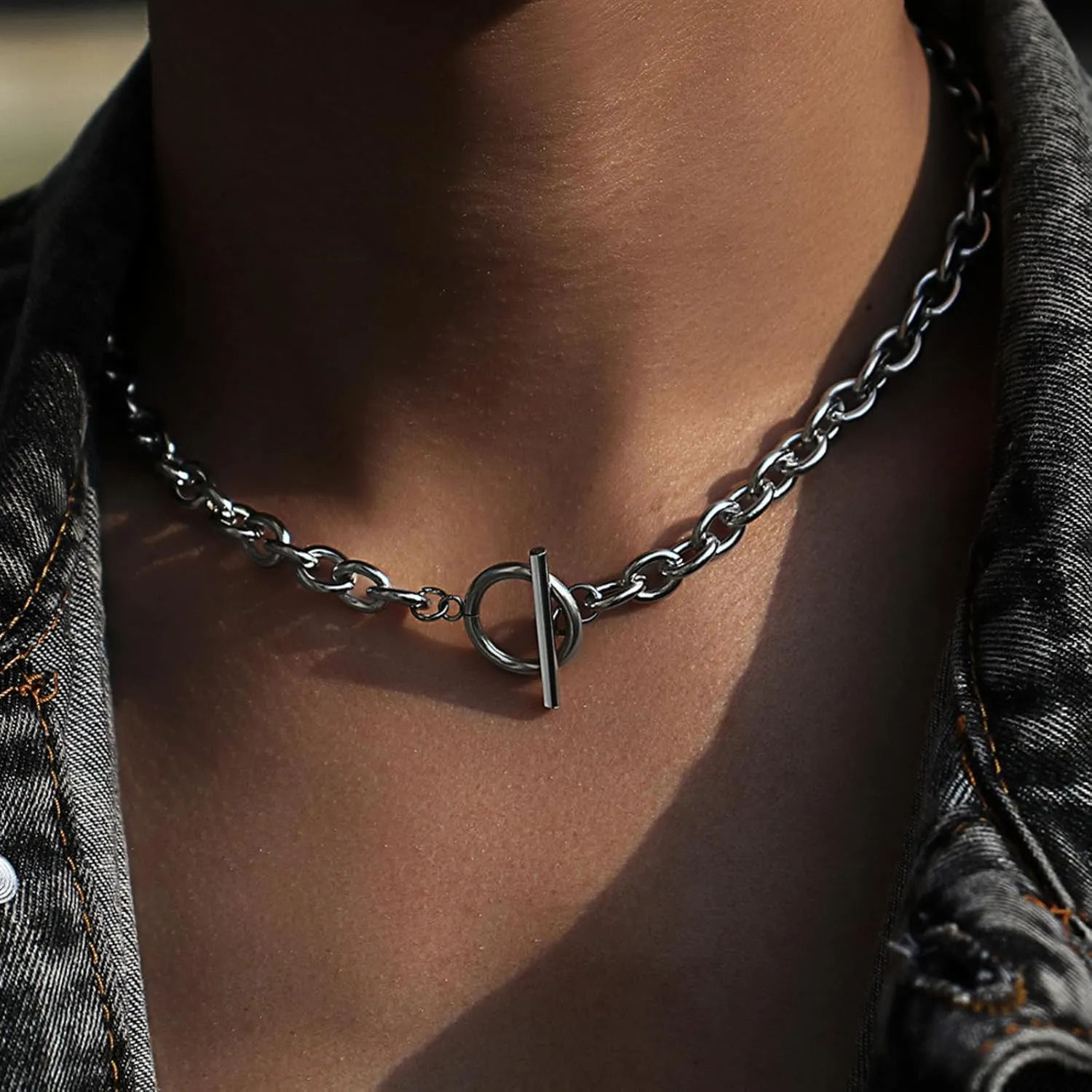 Chunky Gold Layered Necklace for Women Chunky Chain Necklace Stackable Toggle Choker Necklaces Paperclip Pendant Necklaces Outfit Accessories